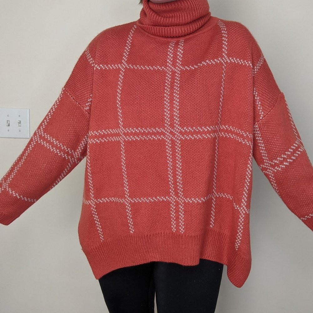 Vintage Orange Chunky Cowl Neck Sweater Dress